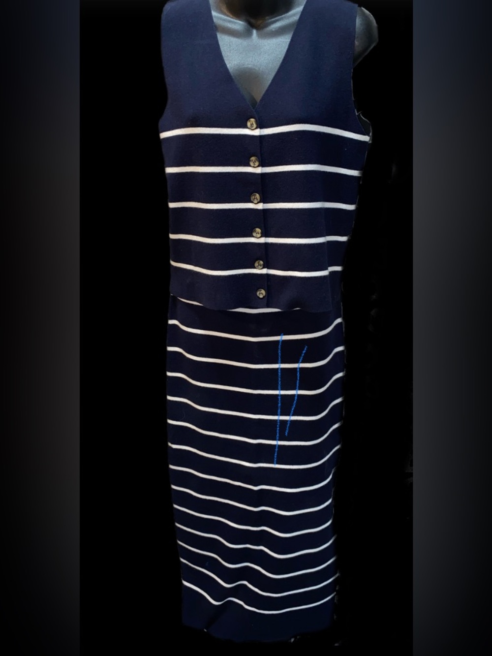 NWT JOIE NAVY/WHITE STRIPED 2-PC SWEATER SET SLEEVELESS SZ M